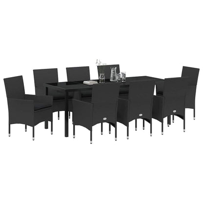 Garten Essgruppe mit Kissen 9 pcs Schwarz Poly-Rattan
