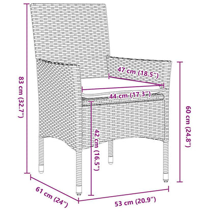 Garten Essgruppe mit Kissen 7 pcs Grau Poly-Rattan