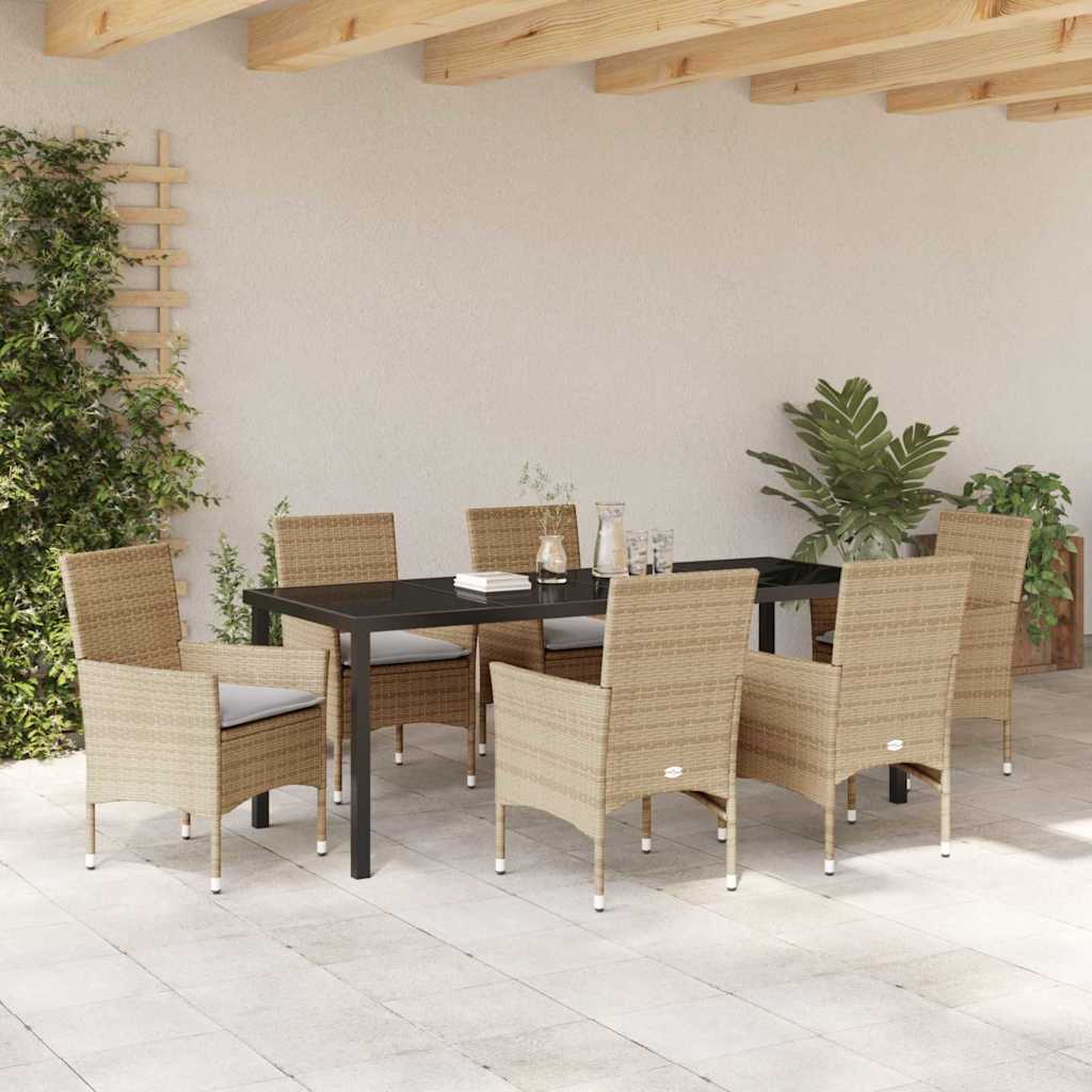 Garten Essgruppe mit Kissen 7 pcs Beige Poly-Rattan