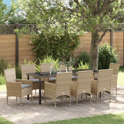 Garten Essgruppe mit Kissen 9 pcs Beige Poly-Rattan