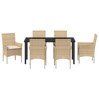 Garten Essgruppe mit Kissen 7 pcs Beige Poly-Rattan