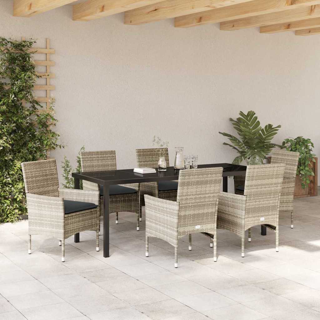 Garten Essgruppe mit Kissen 7 pcs Hellgrau Poly-Rattan