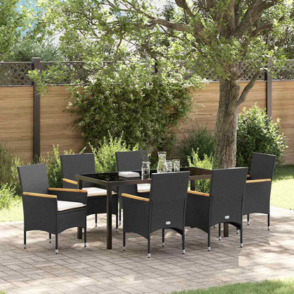 Garten Essgruppe mit Kissen 7 pcs Schwarz Poly-Rattan