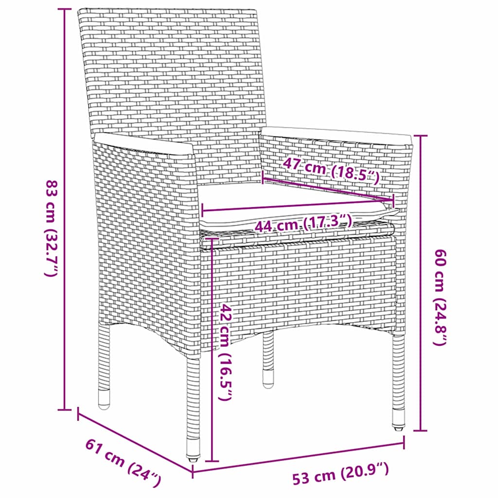 Garten Essgruppe mit Kissen 7 pcs Grau Poly-Rattan