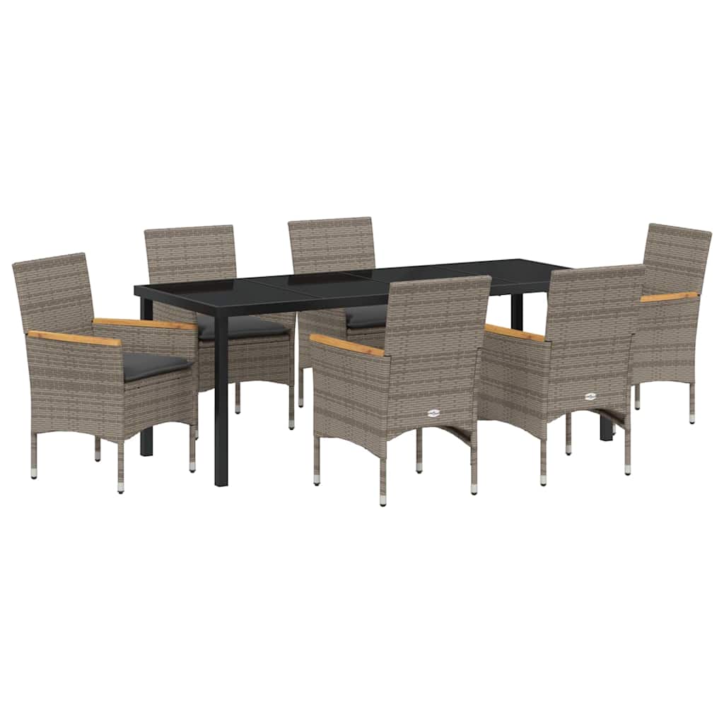 Garten Essgruppe mit Kissen 7 pcs Grau Poly-Rattan