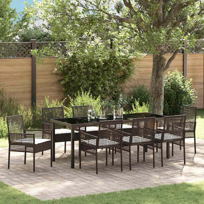Garten Essgruppe mit Kissen 9 pcs Braun Poly-Rattan