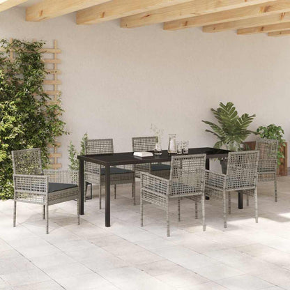 Garten Essgruppe mit Kissen 7 pcs Grau Poly-Rattan