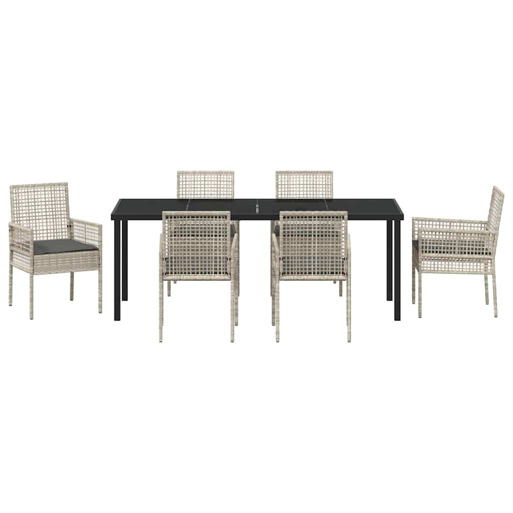 Garten Essgruppe mit Kissen 7 pcs Hellgrau Poly-Rattan