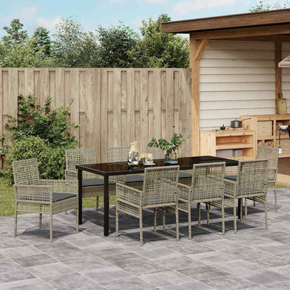 Garten Essgruppe mit Kissen 9 pcs Hellgrau Poly-Rattan