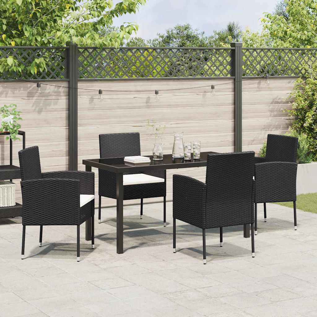Garten Essgruppe mit Kissen 5 pcs Schwarz Poly-Rattan