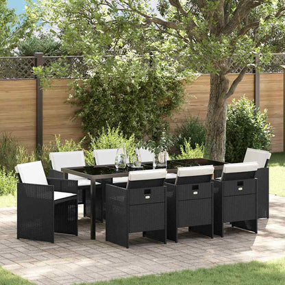 Garten Essgruppe mit Kissen 9 pcs Schwarz Poly-Rattan