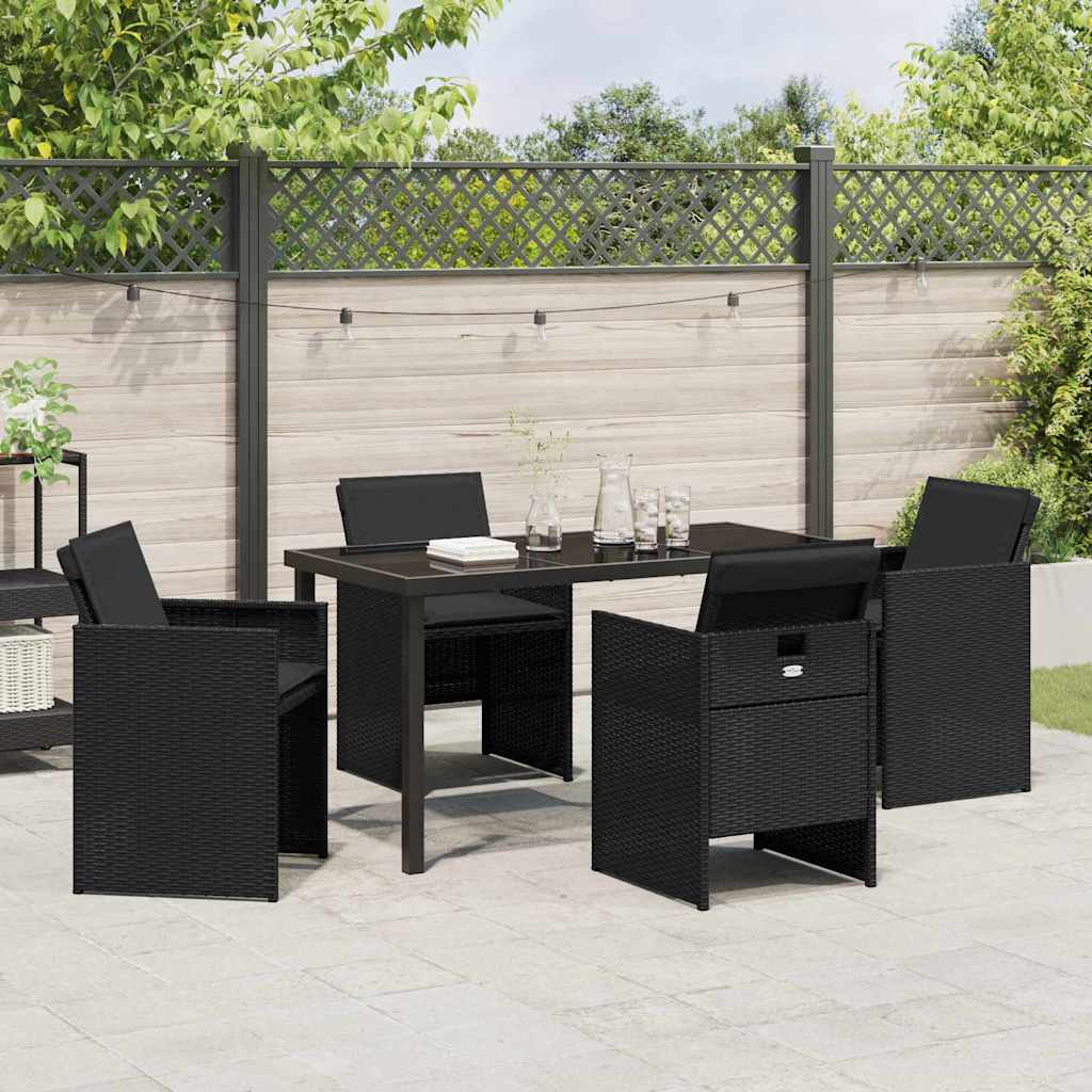 Garten Essgruppe mit Kissen 5 pcs Schwarz Poly-Rattan