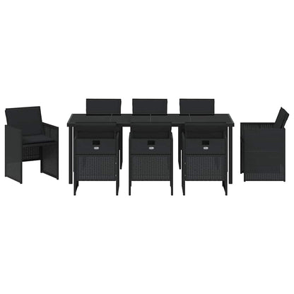 Garten Essgruppe mit Kissen 9 pcs Schwarz Poly-Rattan