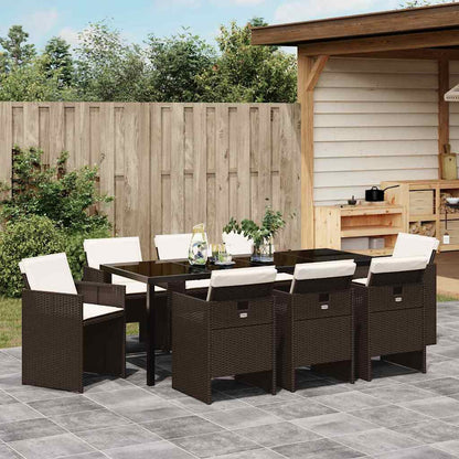 Garten Essgruppe mit Kissen 9 pcs Braun Poly-Rattan