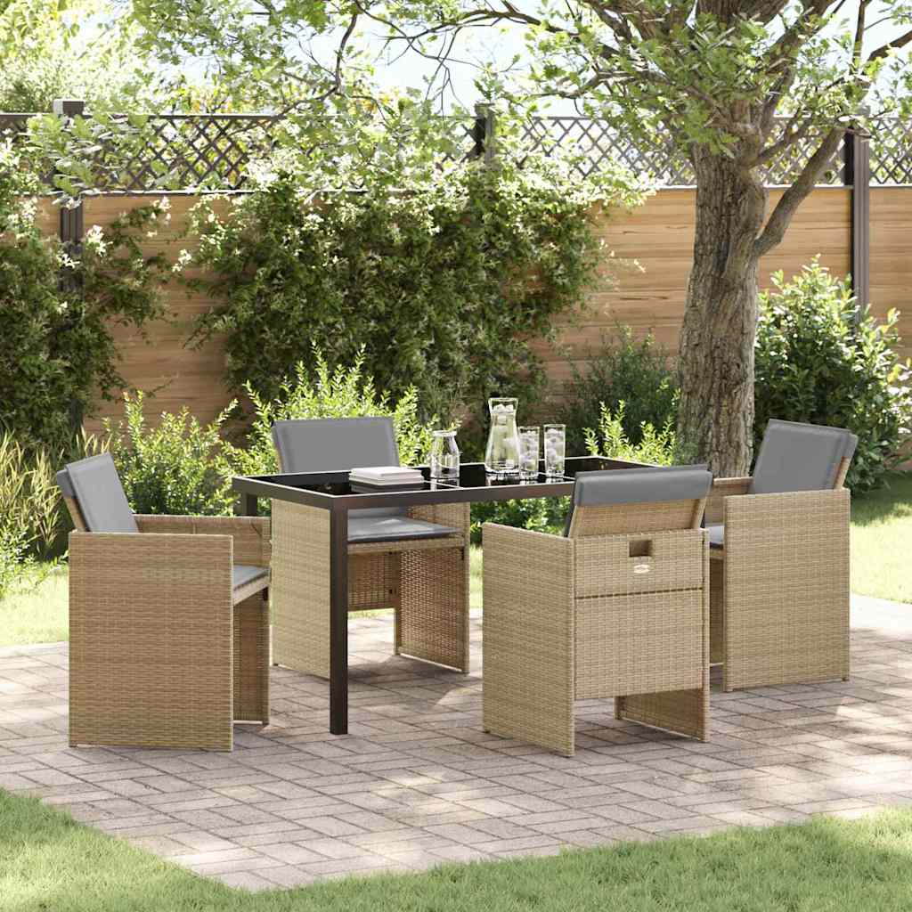 Garten Essgruppe mit Kissen 5 pcs Beige Poly-Rattan