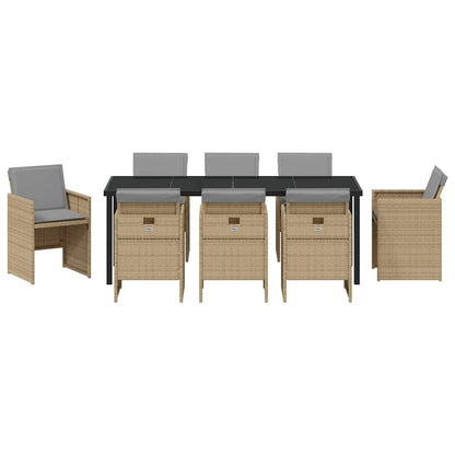 Garten Essgruppe mit Kissen 9 pcs Beige Poly-Rattan