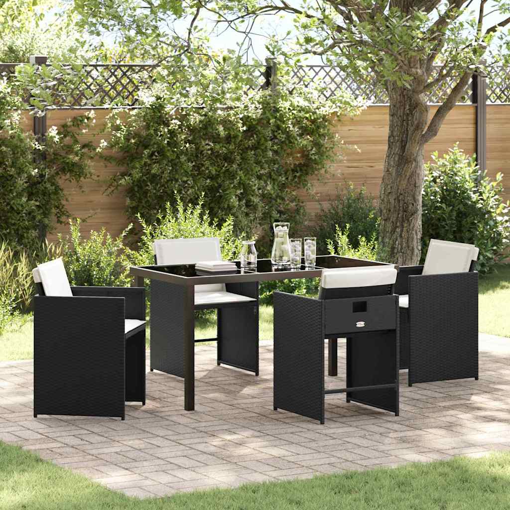Garten Essgruppe mit Kissen 5 pcs Schwarz Poly-Rattan