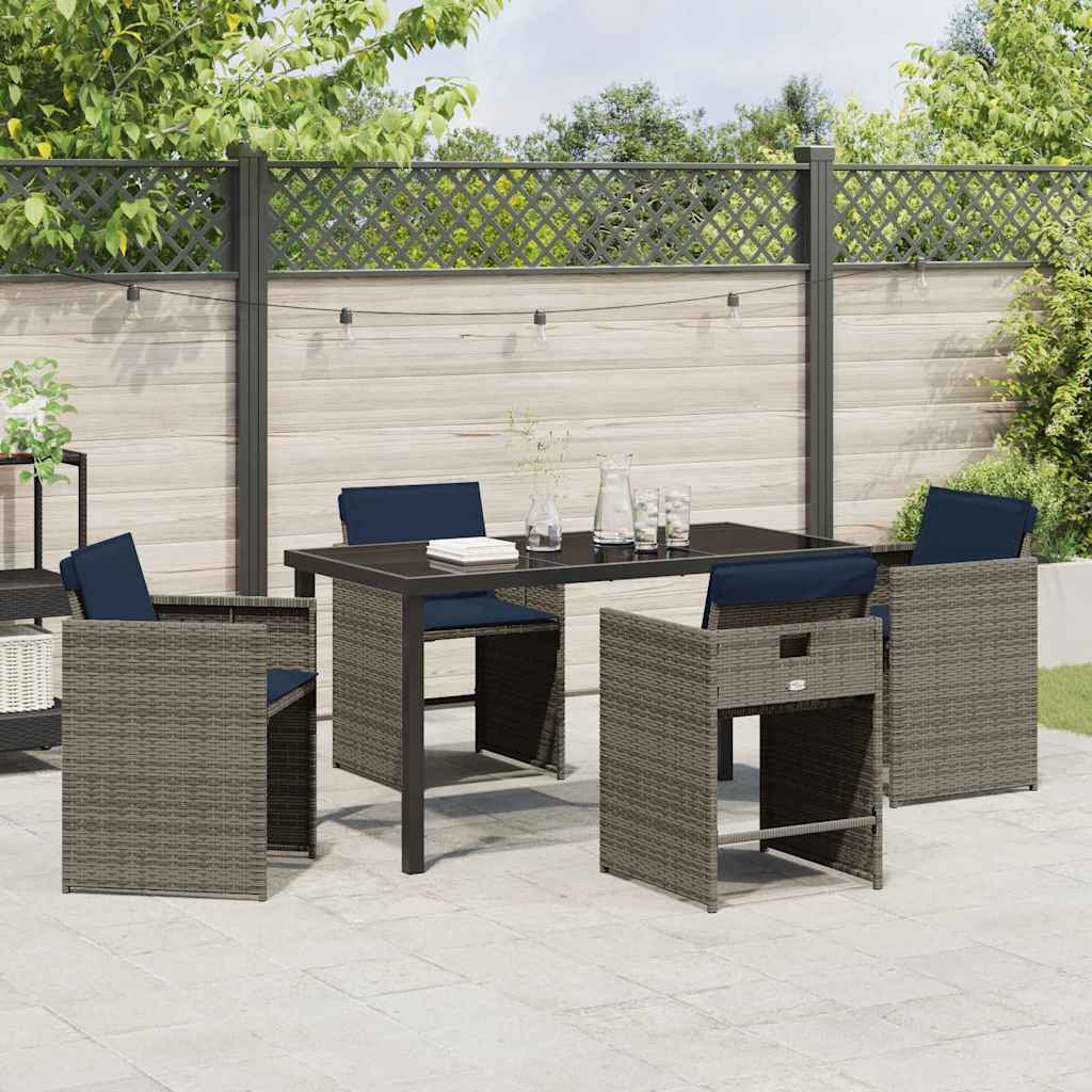 Garten Essgruppe mit Kissen 5 pcs Grau Poly-Rattan