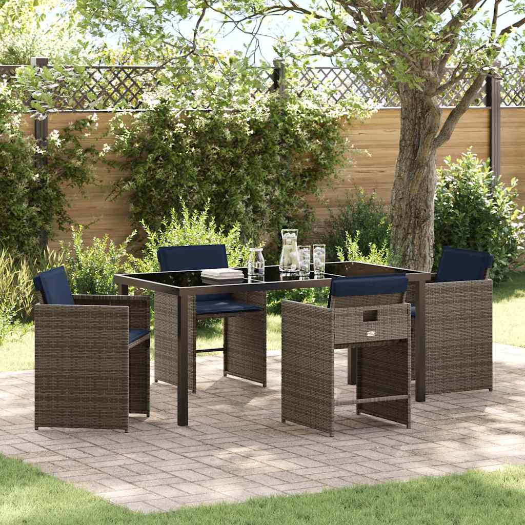 Garten Essgruppe mit Kissen 5 pcs Grau Poly-Rattan