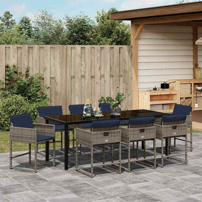 Garten Essgruppe mit Kissen 9 pcs Grau Poly-Rattan