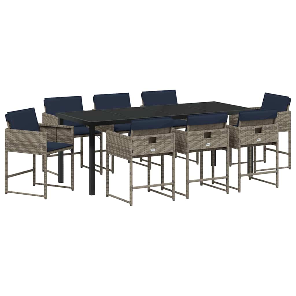 Garten Essgruppe mit Kissen 9 pcs Grau Poly-Rattan