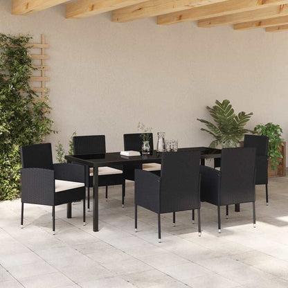 Garten Essgruppe mit Kissen 7 pcs Schwarz Poly-Rattan