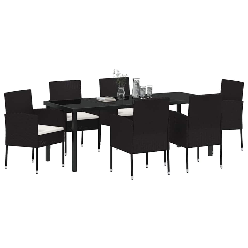 Garten Essgruppe mit Kissen 7 pcs Schwarz Poly-Rattan