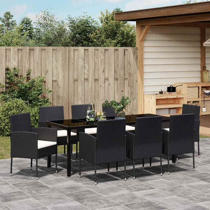 Garten Essgruppe mit Kissen 9 pcs Schwarz Poly-Rattan