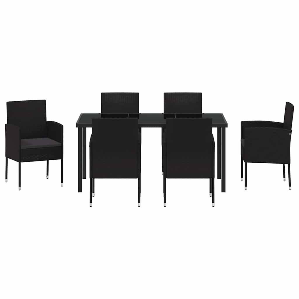 Garten Essgruppe mit Kissen 7 pcs Schwarz Poly-Rattan