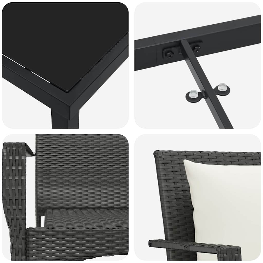 Garten Essgruppe mit Kissen 5 pcs Schwarz Poly-Rattan