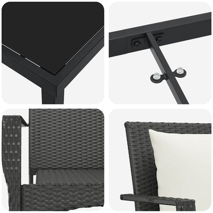 Garten Essgruppe mit Kissen 9 pcs Schwarz Poly-Rattan