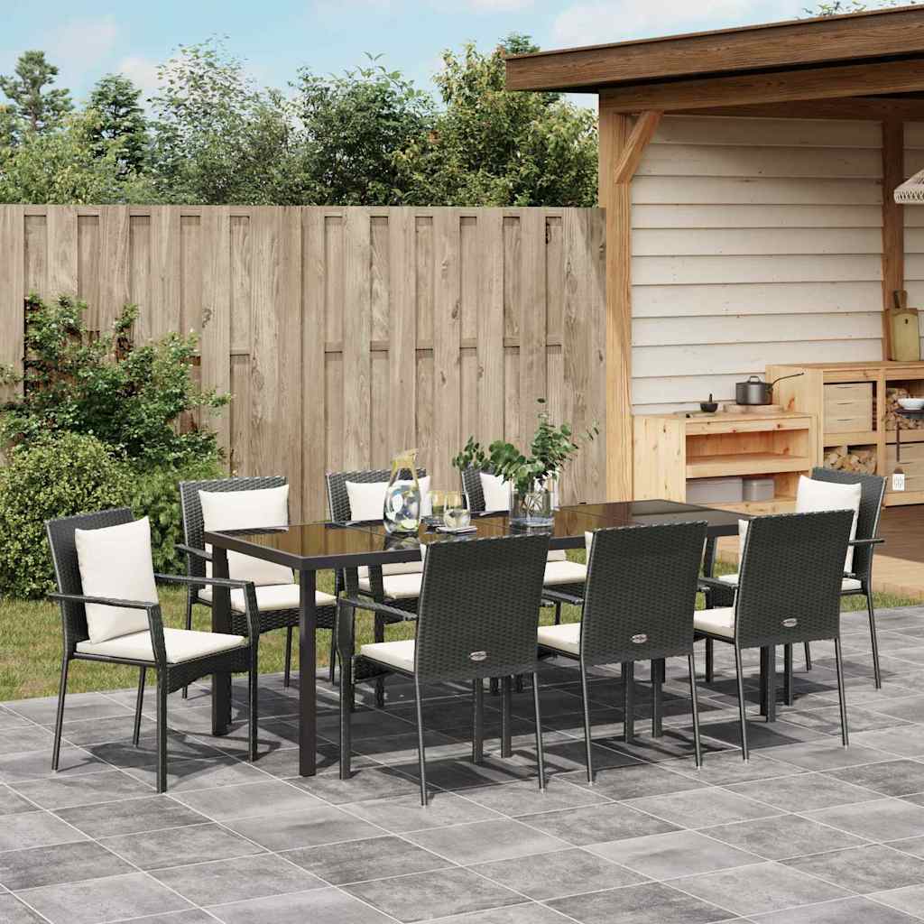 Garten Essgruppe mit Kissen 9 pcs Schwarz Poly-Rattan