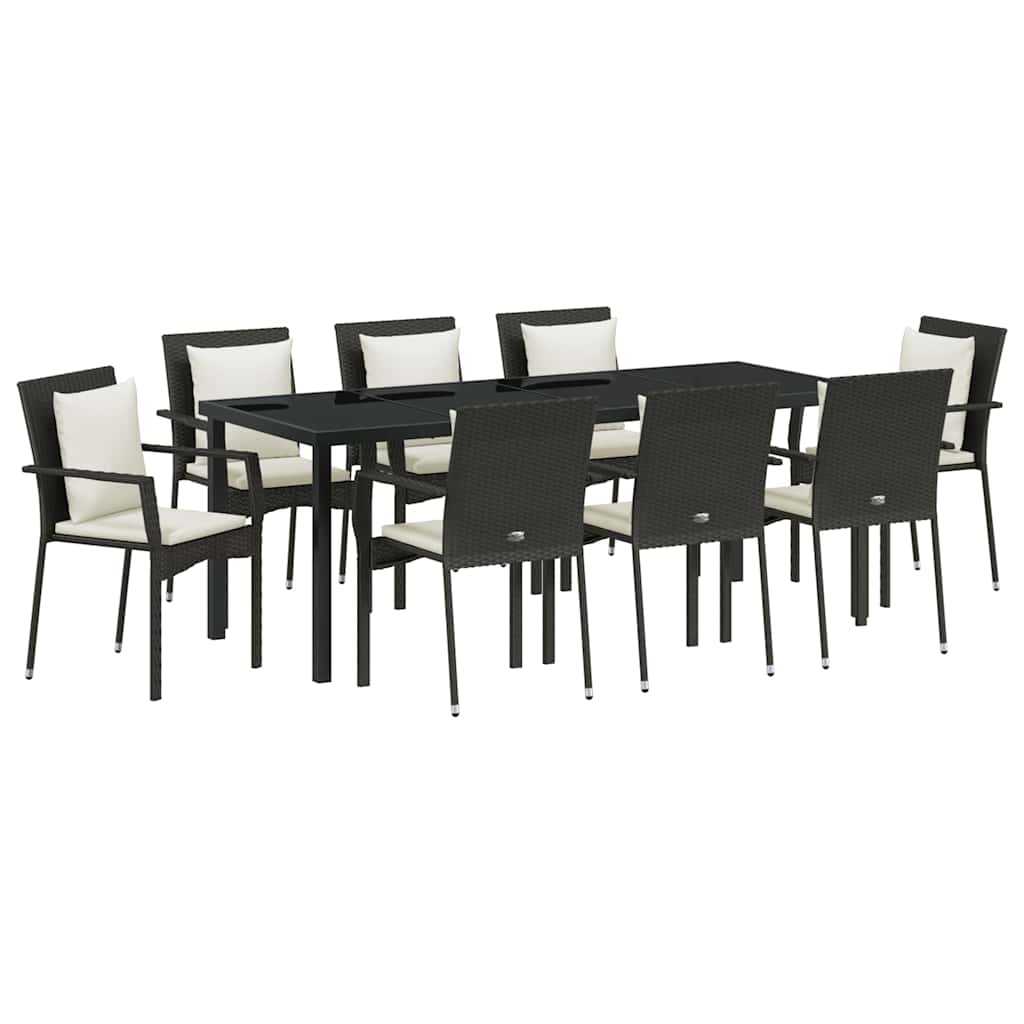 Garten Essgruppe mit Kissen 9 pcs Schwarz Poly-Rattan
