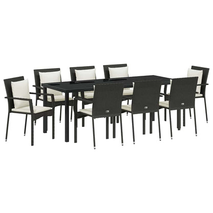 Garten Essgruppe mit Kissen 9 pcs Schwarz Poly-Rattan