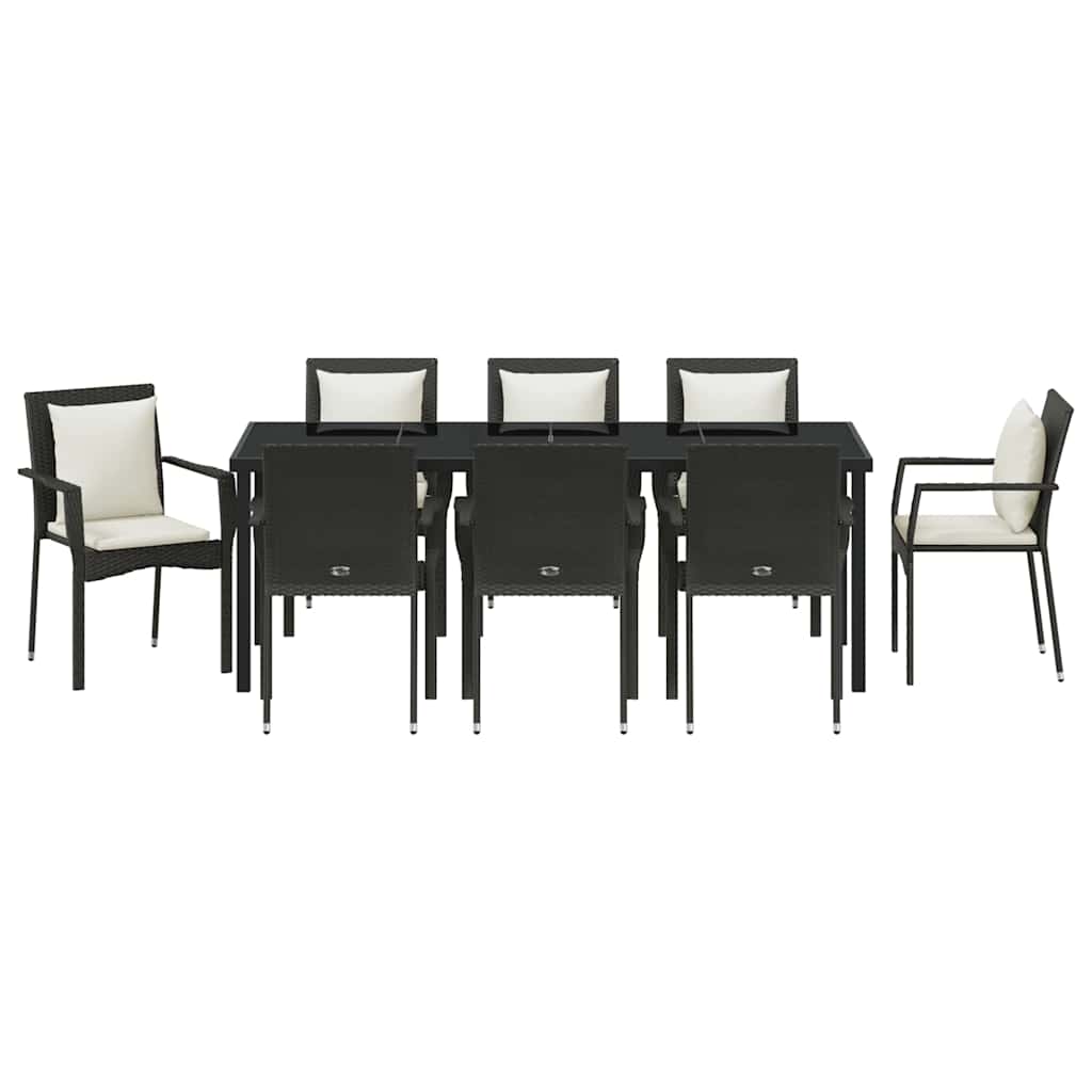 Garten Essgruppe mit Kissen 9 pcs Schwarz Poly-Rattan