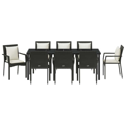 Garten Essgruppe mit Kissen 9 pcs Schwarz Poly-Rattan