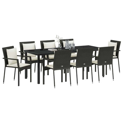 Garten Essgruppe mit Kissen 9 pcs Schwarz Poly-Rattan