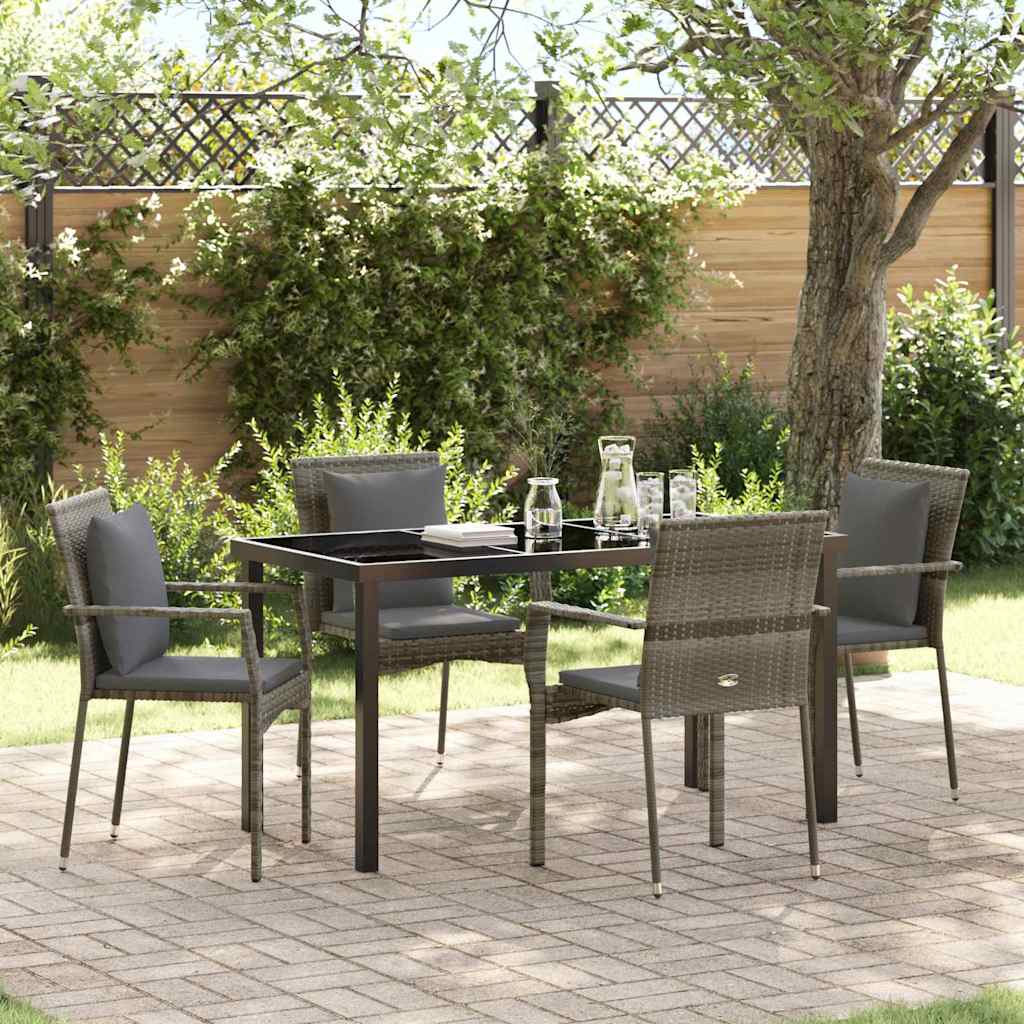 Garten Essgruppe mit Kissen 5 pcs Grau Poly-Rattan