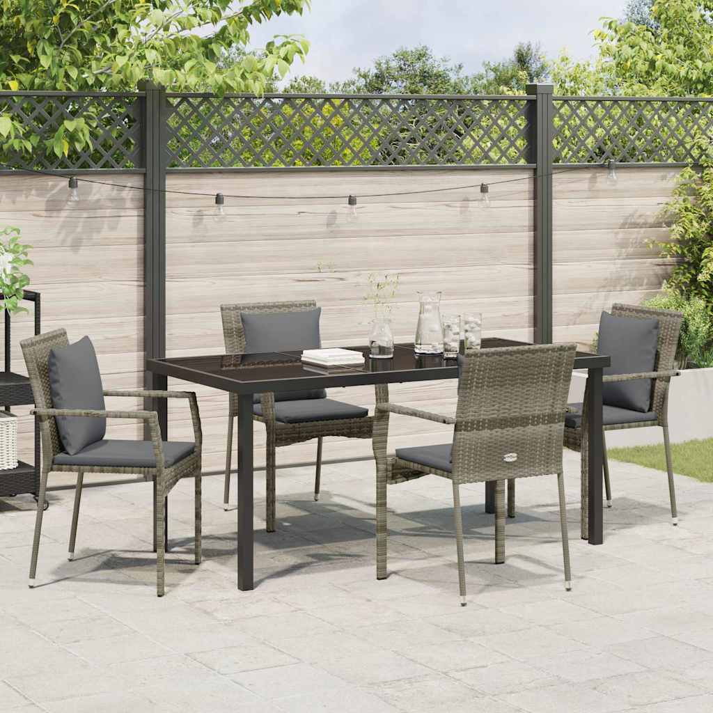 Garten Essgruppe mit Kissen 5 pcs Grau Poly-Rattan