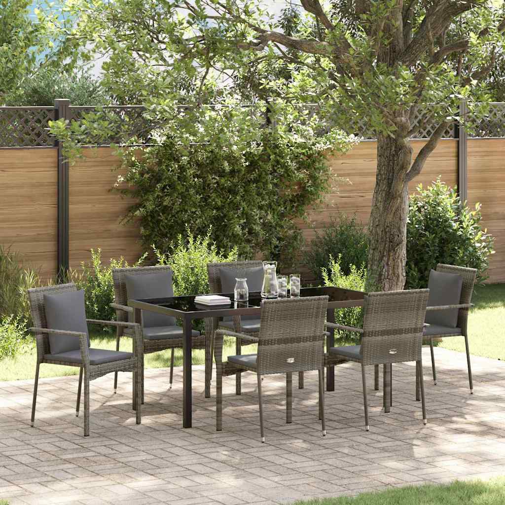 Garten Essgruppe mit Kissen 7 pcs Grau Poly-Rattan
