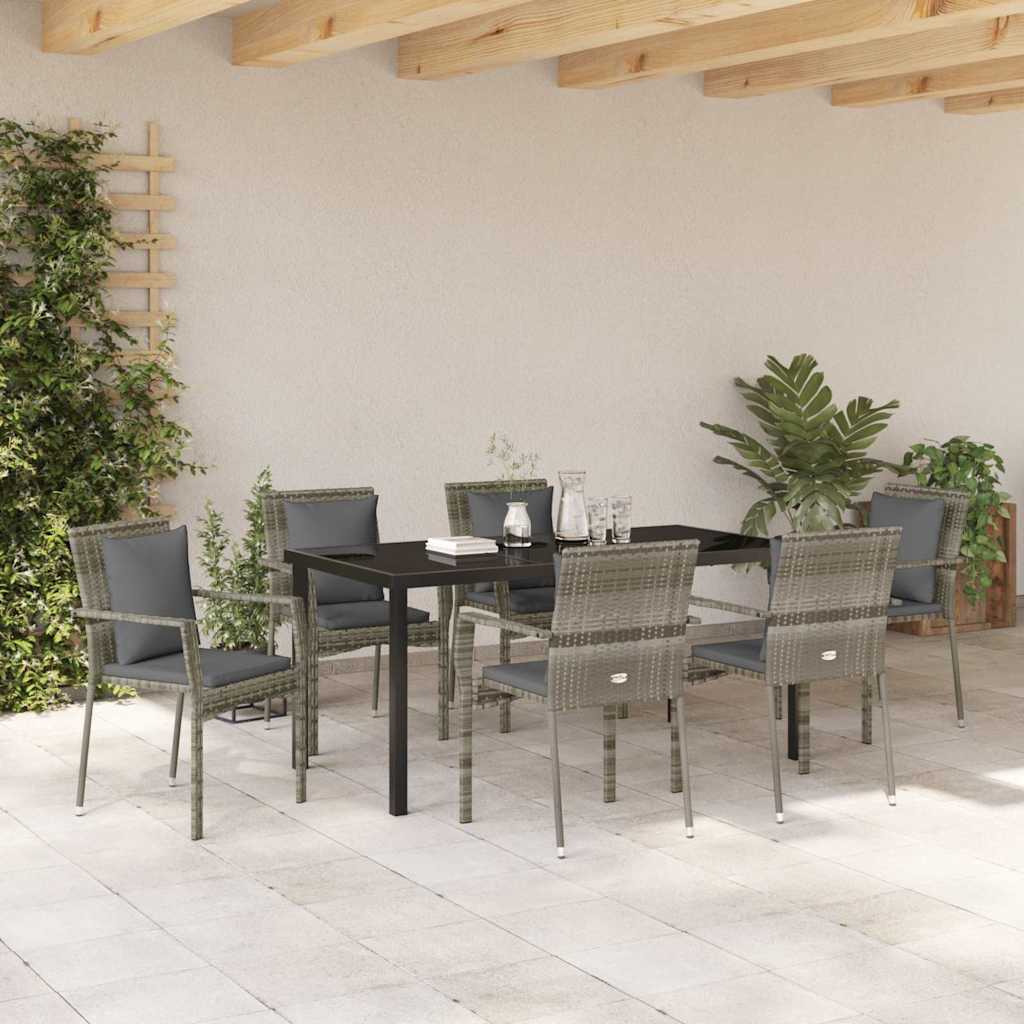 Garten Essgruppe mit Kissen 7 pcs Grau Poly-Rattan