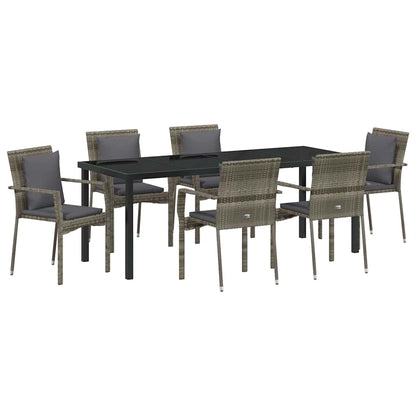 Garten Essgruppe mit Kissen 7 pcs Grau Poly-Rattan
