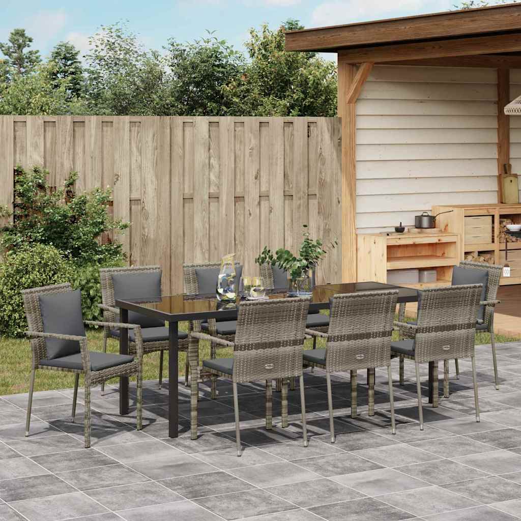 Garten Essgruppe mit Kissen 9 pcs Grau Poly-Rattan