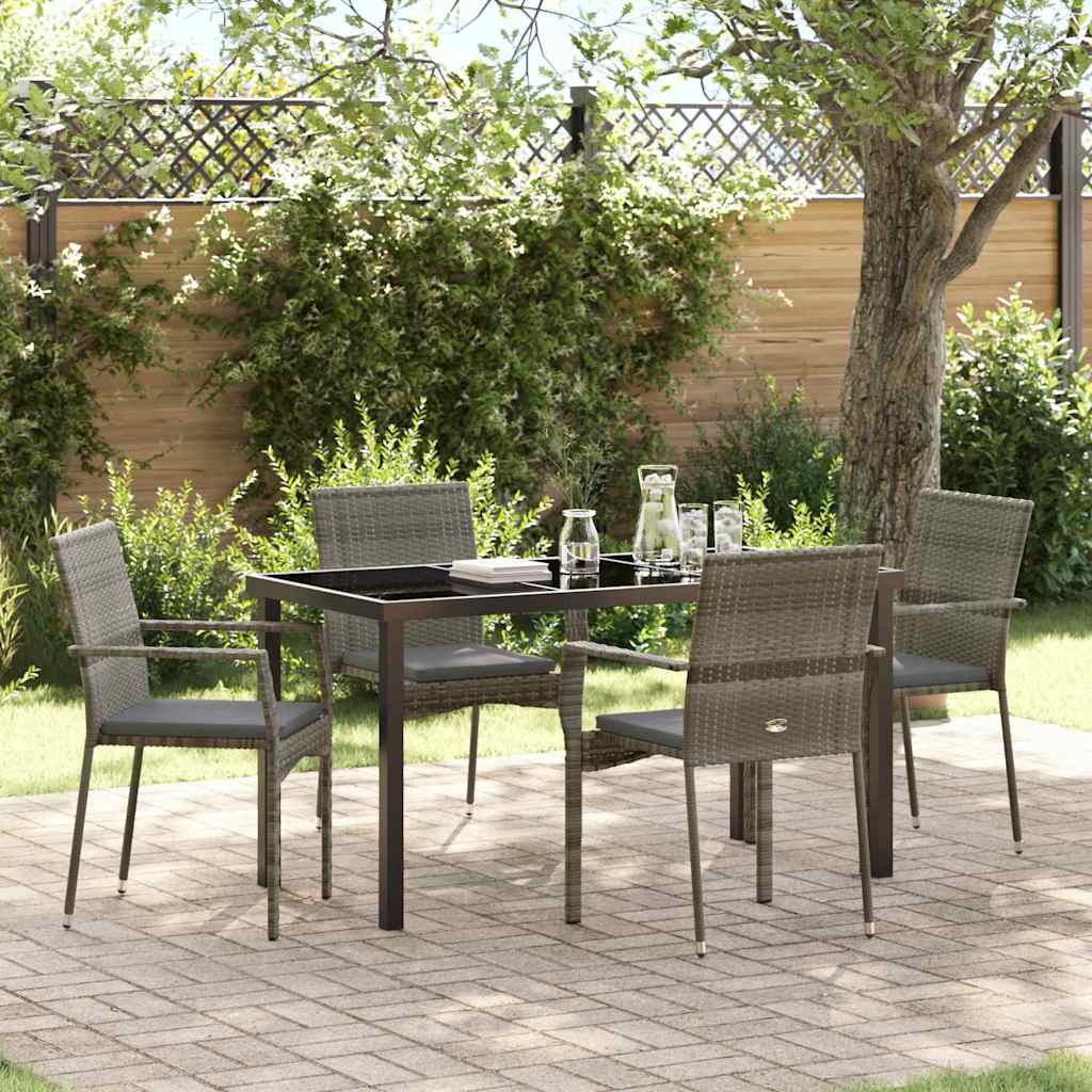 Garten Essgruppe mit Kissen 5 pcs Grau Poly-Rattan