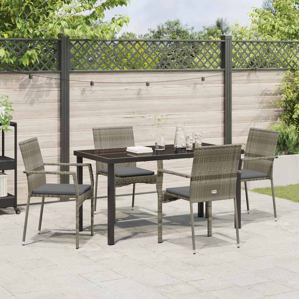 Garten Essgruppe mit Kissen 5 pcs Grau Poly-Rattan