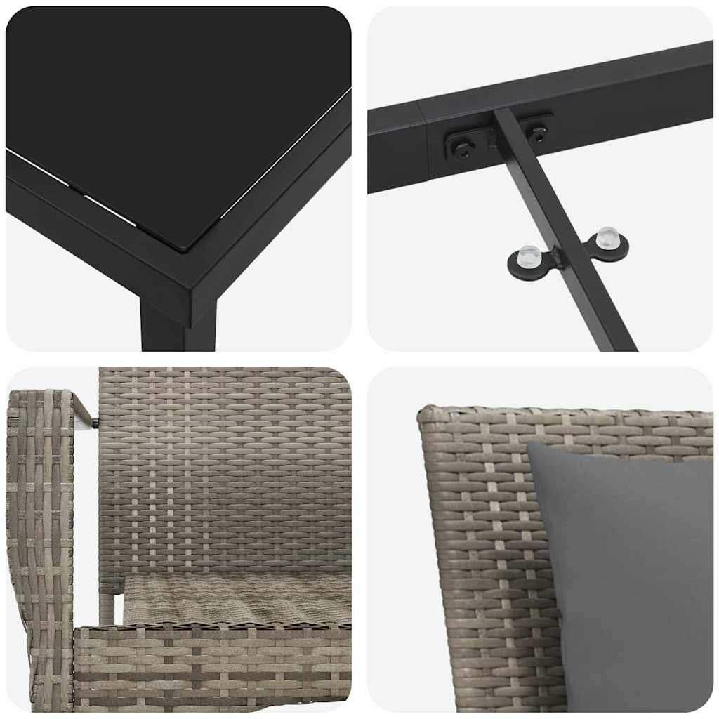 Garten Essgruppe mit Kissen 9 pcs Grau Poly-Rattan