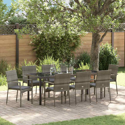 Garten Essgruppe mit Kissen 9 pcs Grau Poly-Rattan