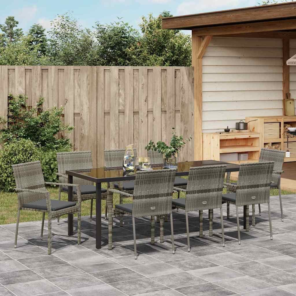 Garten Essgruppe mit Kissen 9 pcs Grau Poly-Rattan