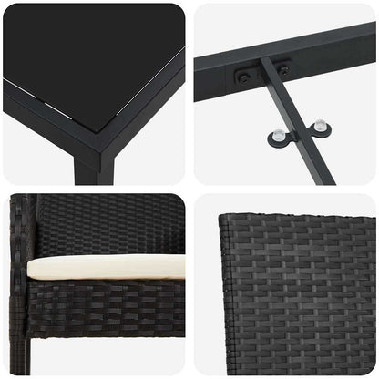 Garten Essgruppe mit Kissen 9 pcs Schwarz Poly-Rattan