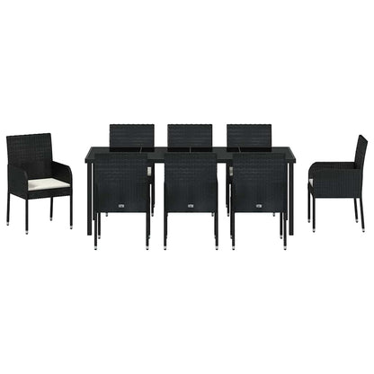Garten Essgruppe mit Kissen 9 pcs Schwarz Poly-Rattan